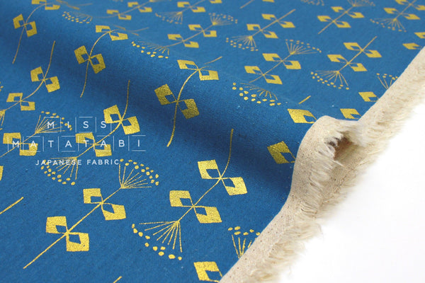 Japanese Fabric Cotton + Steel Neko and Tori Canvas - Penpengusa - blue metallic - 50cm