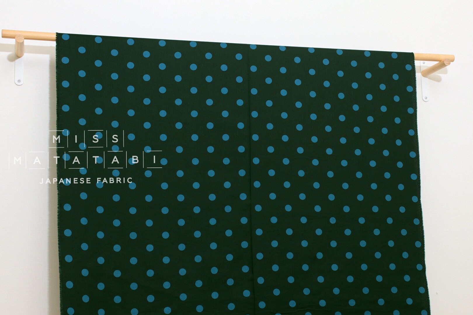 DEADSTOCK Japanese Fabric Polka Dots Brushed Cotton - forest green, blue - 50cm