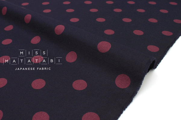 DEADSTOCK Japanese Fabric Polka Dots Brushed Cotton - navy blue, wine - 50cm