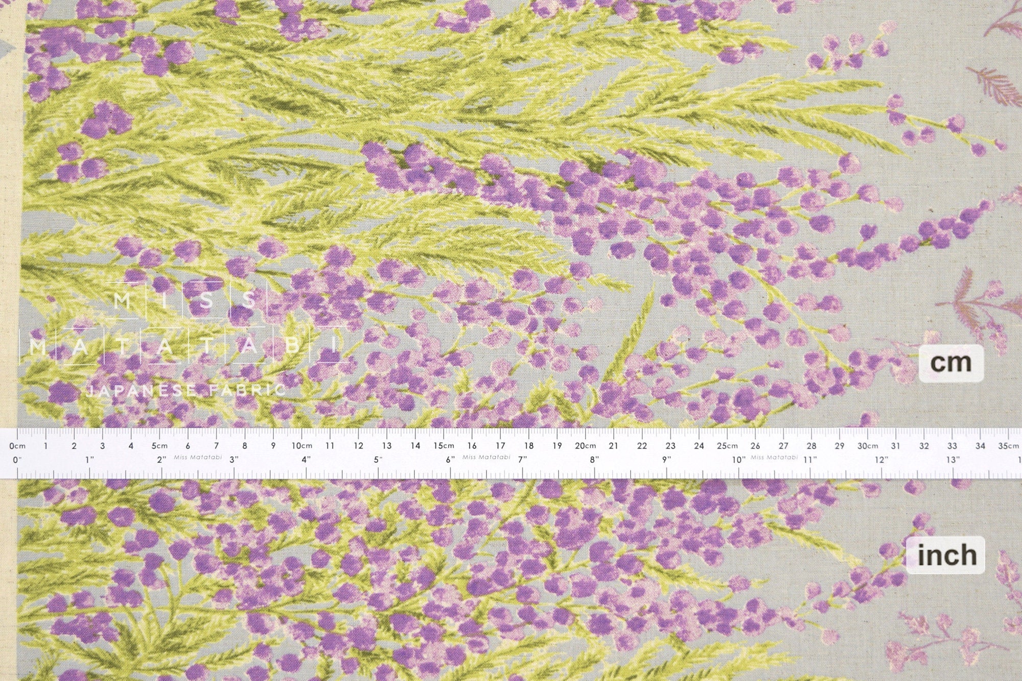 Japanese Fabric Mimosa Border -  grey, mauve - 50cm