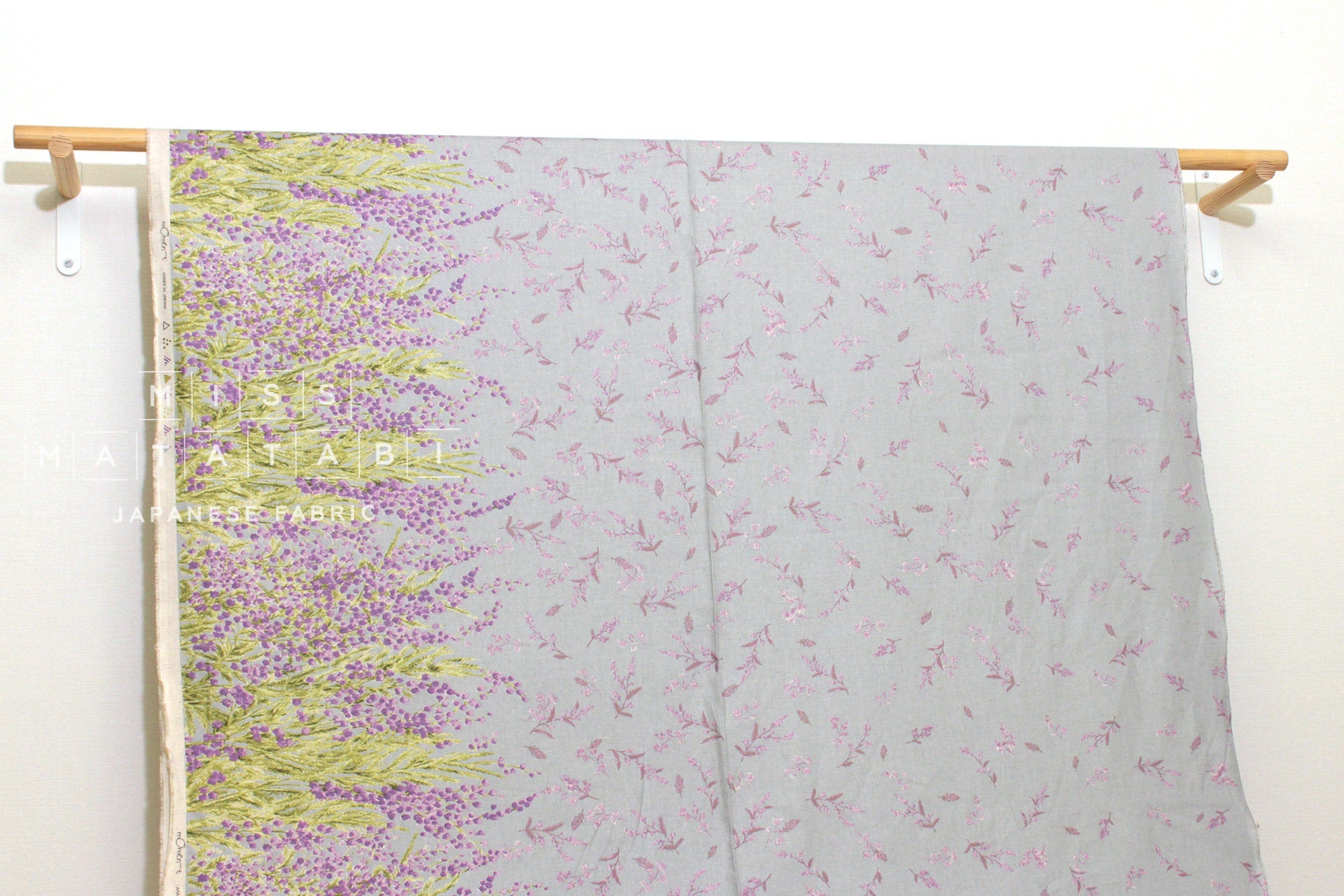 Japanese Fabric Mimosa Border -  grey, mauve - 50cm
