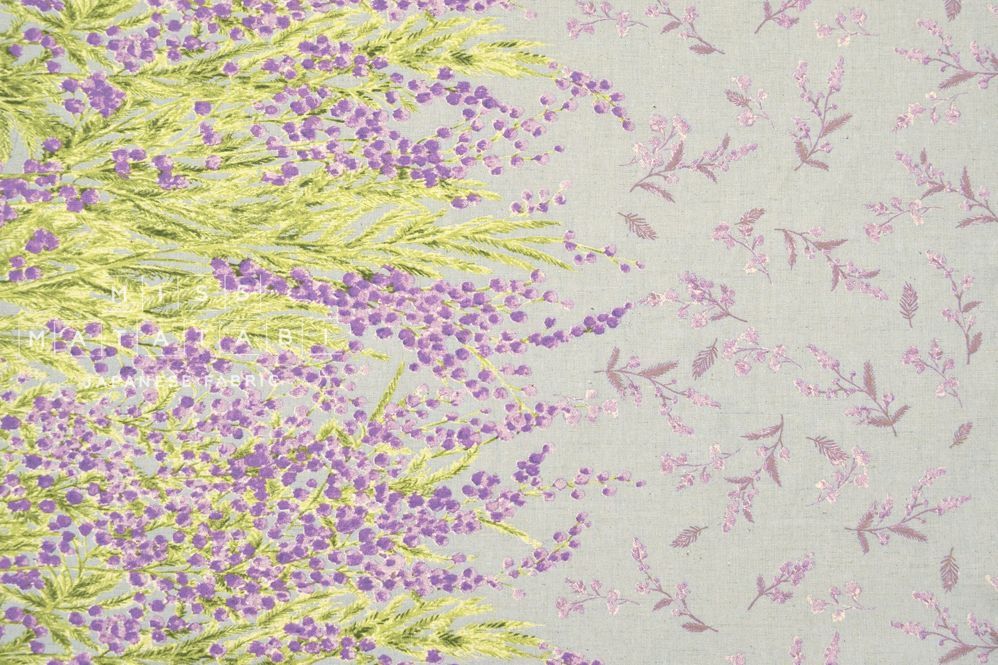 Japanese Fabric Mimosa Border -  grey, mauve - 50cm