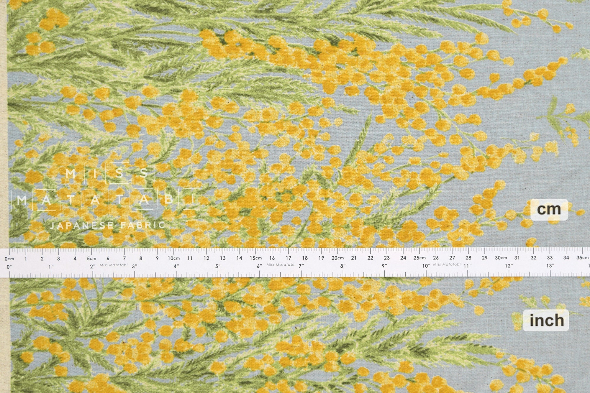 Japanese Fabric Mimosa Border -  yellow, blue - 50cm