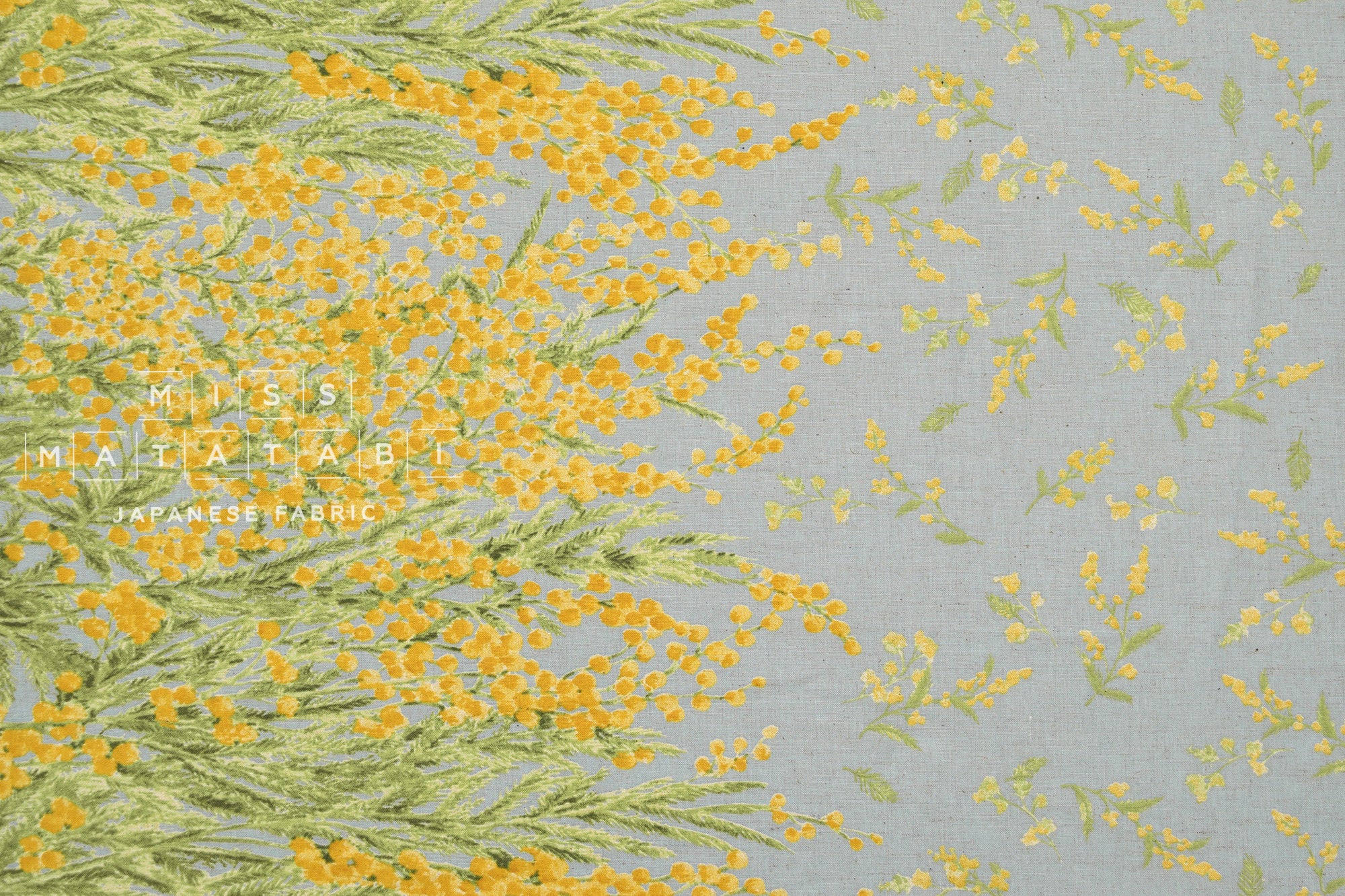 Japanese Fabric Mimosa Border -  yellow, blue - 50cm