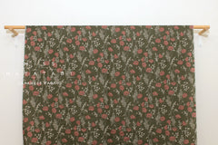 100% linen Poppies II - khaki, pink clay