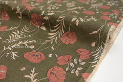 100% linen Poppies II - khaki, pink clay