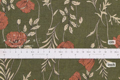 100% linen Poppies II - khaki, pink clay