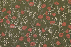 100% linen Poppies II - khaki, pink clay