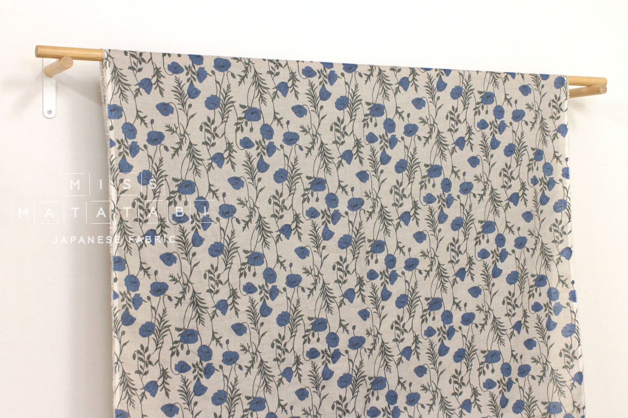 100% linen Poppies II - blue, green
