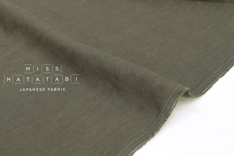 Japanese Fabric 100% washed linen - olive green -  50cm