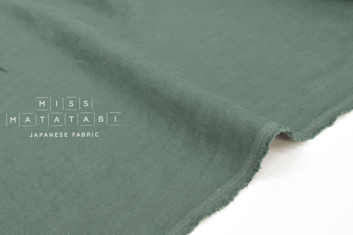 Japanese Fabric 100% washed linen - sage green -  50cm