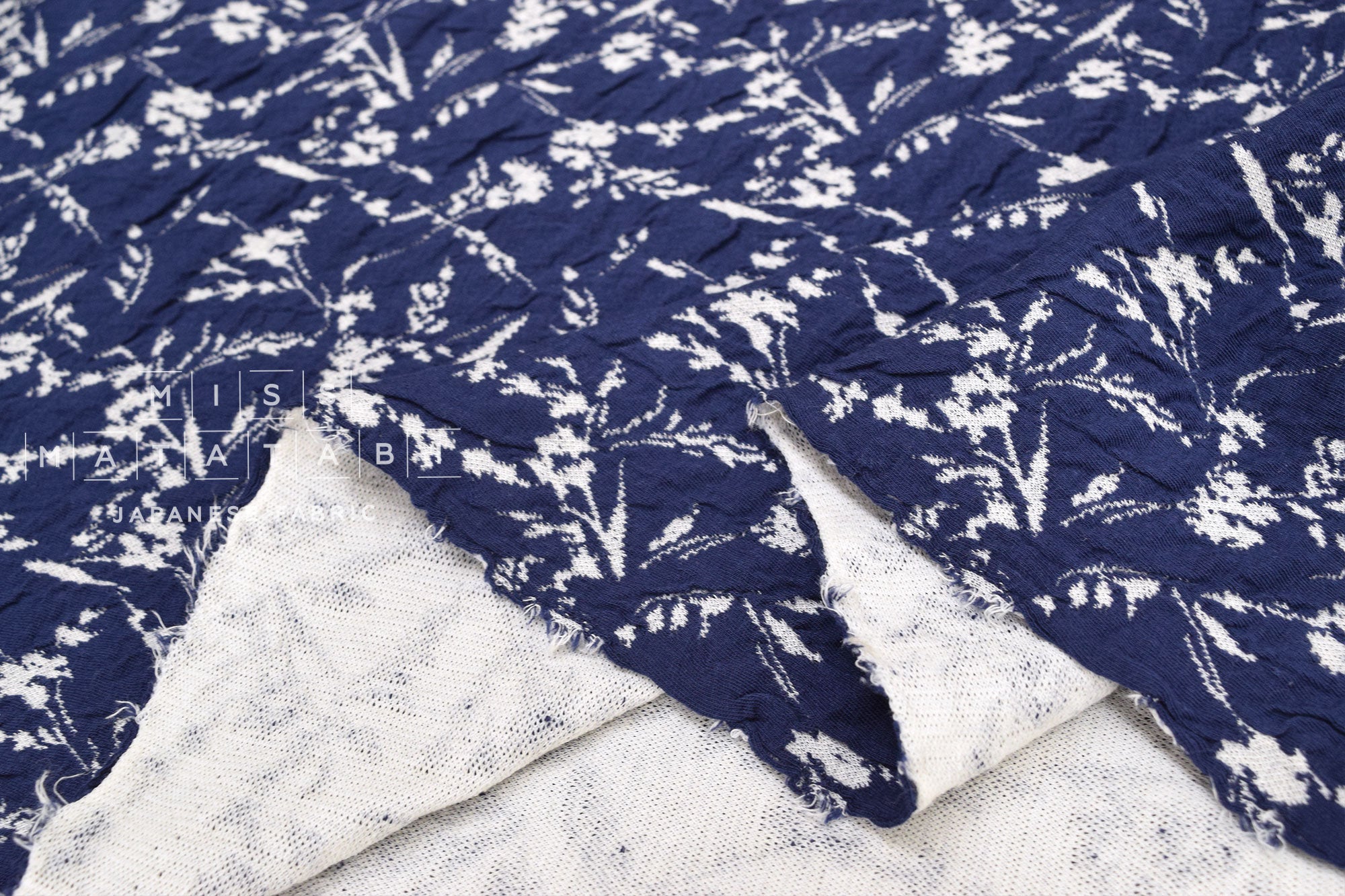 Japanese Fabric Yarn Dyed Jacquard Double Knit - navy, cream grey - 50cm
