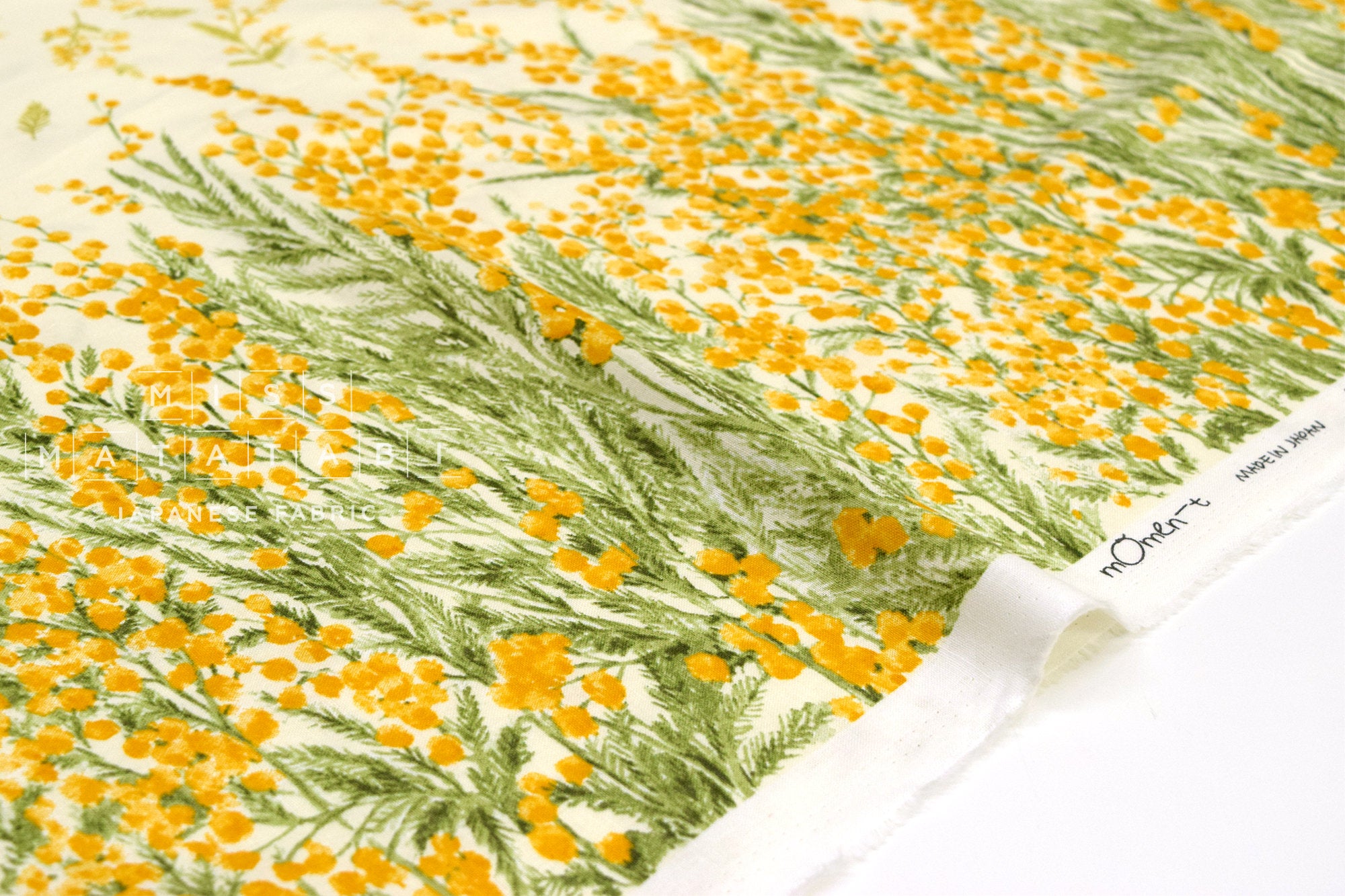 Japanese Fabric Mimosa Border - cream pale yellow - 50cm