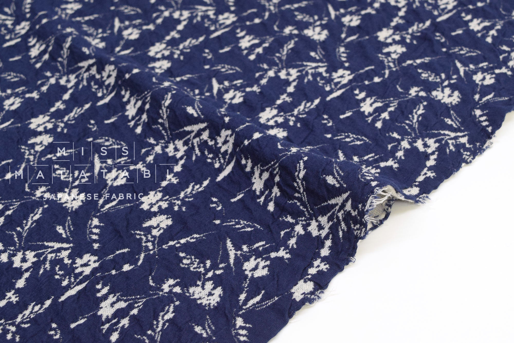 Japanese Fabric Yarn Dyed Jacquard Double Knit - navy, cream grey - 50cm
