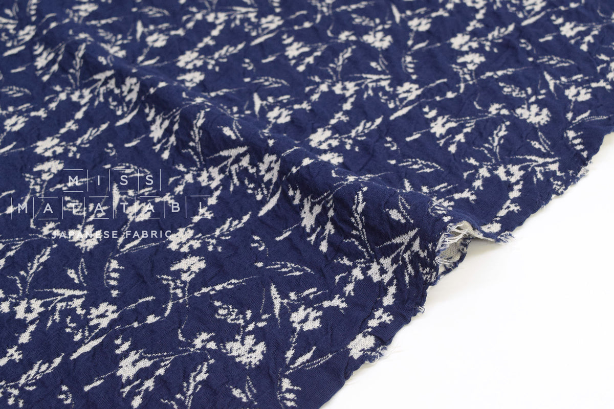 Japanese Fabric Yarn Dyed Jacquard Double Knit - navy, cream grey - 50cm