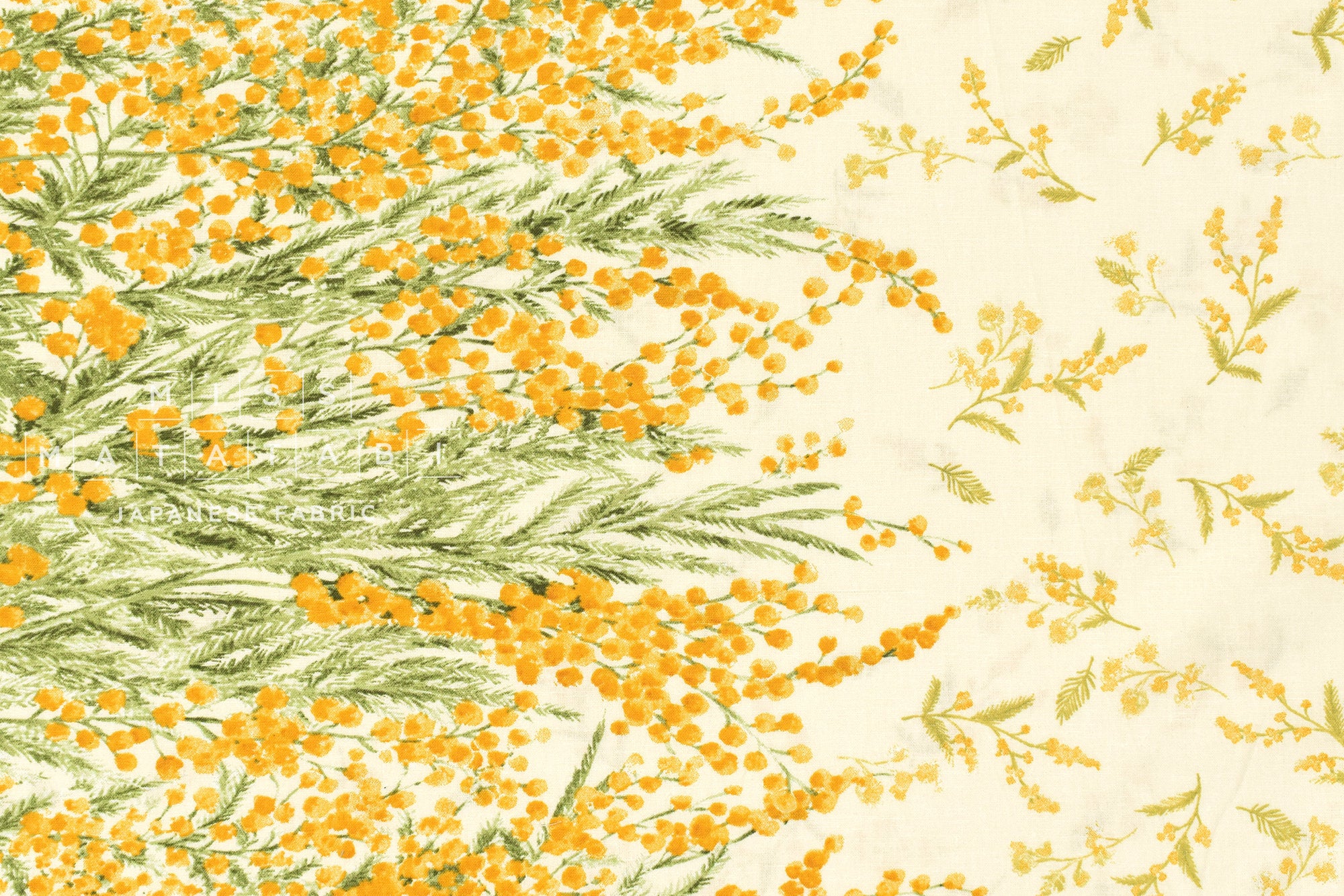 Japanese Fabric Mimosa Border - cream pale yellow - 50cm