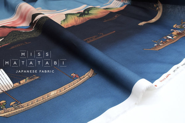 Japanese Fabric Mangetsu to Kobune  - panel