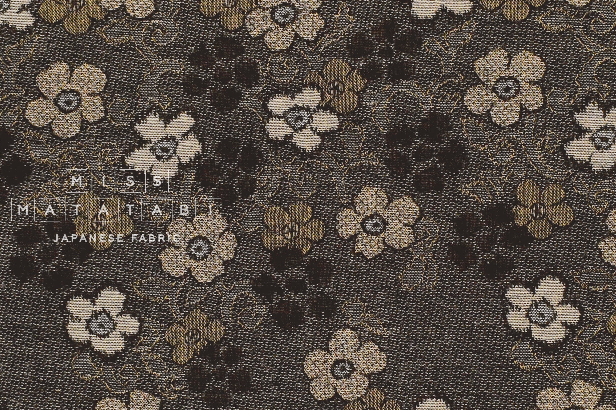 Japanese Fabric Yarn Dyed Jacquard Woven Sakura - black, latte - 50cm