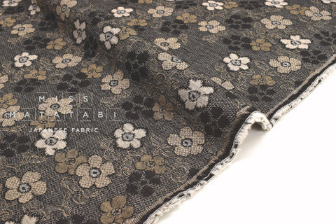 Japanese Fabric Yarn Dyed Jacquard Woven Sakura - black, latte - 50cm
