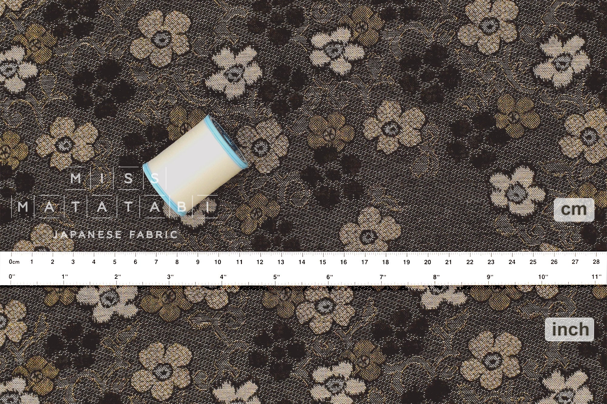 Japanese Fabric Yarn Dyed Jacquard Woven Sakura - black, latte - 50cm