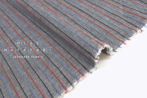 Japanese Fabric Yarn Dyed Reversible Stripes - dark navy, red, blue - 50cm