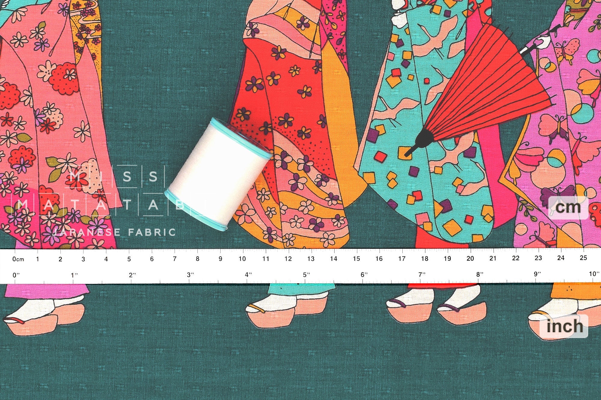 Japanese Fabric Maiko Border Dobby - teal - 50cm