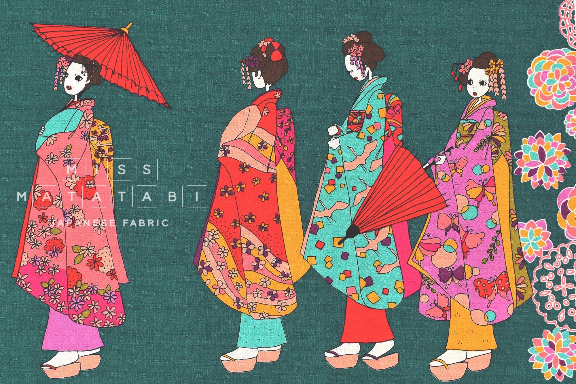 Japanese Fabric Maiko Border Dobby - teal - 50cm