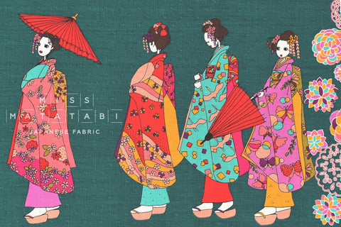 Japanese Fabric Maiko Border Dobby - teal - 50cm