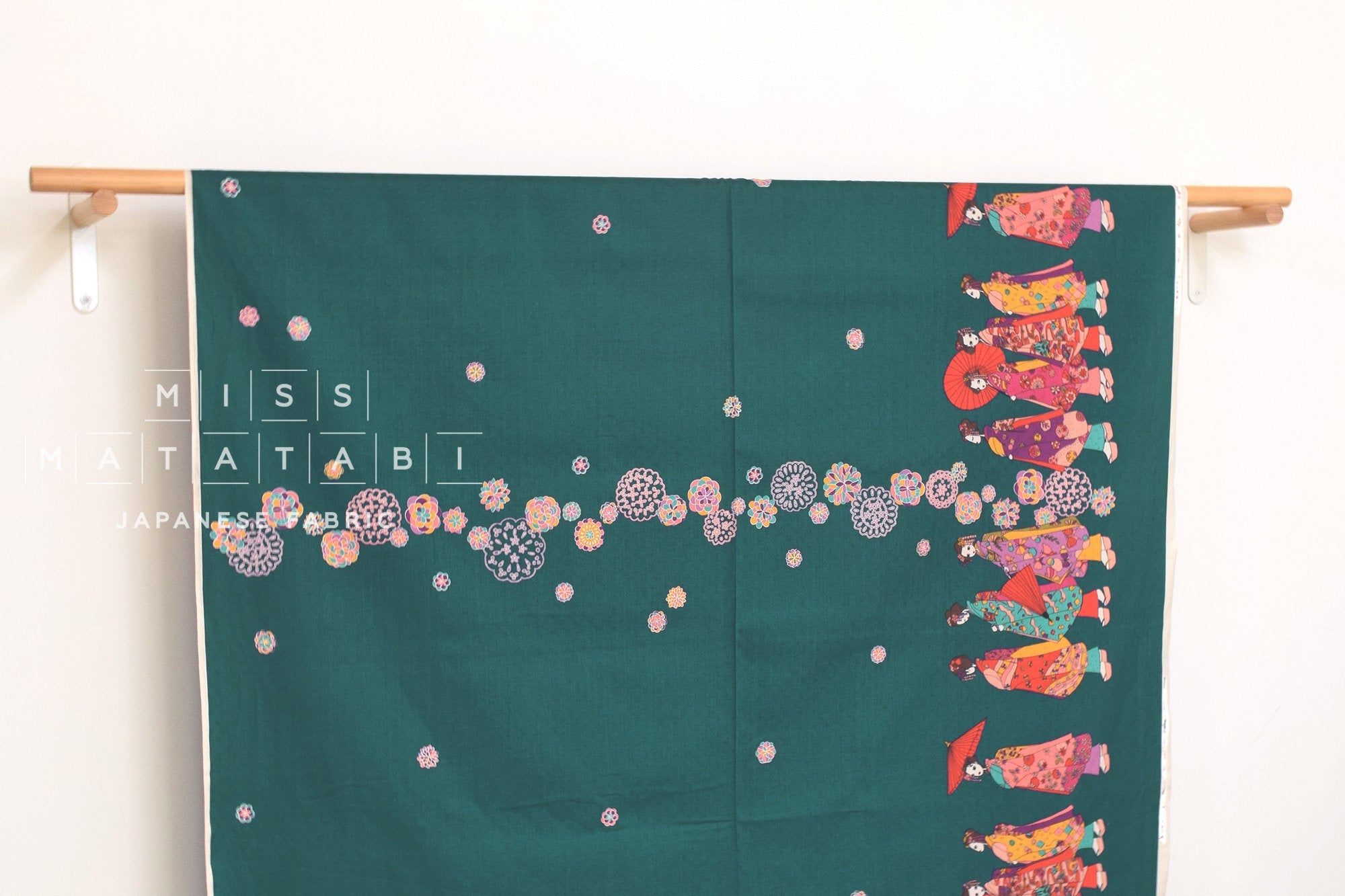 Japanese Fabric Maiko Border Dobby - teal - 50cm