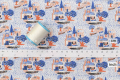 Japanese Fabric Kokka Egg Press Home Scene - C - 50cm