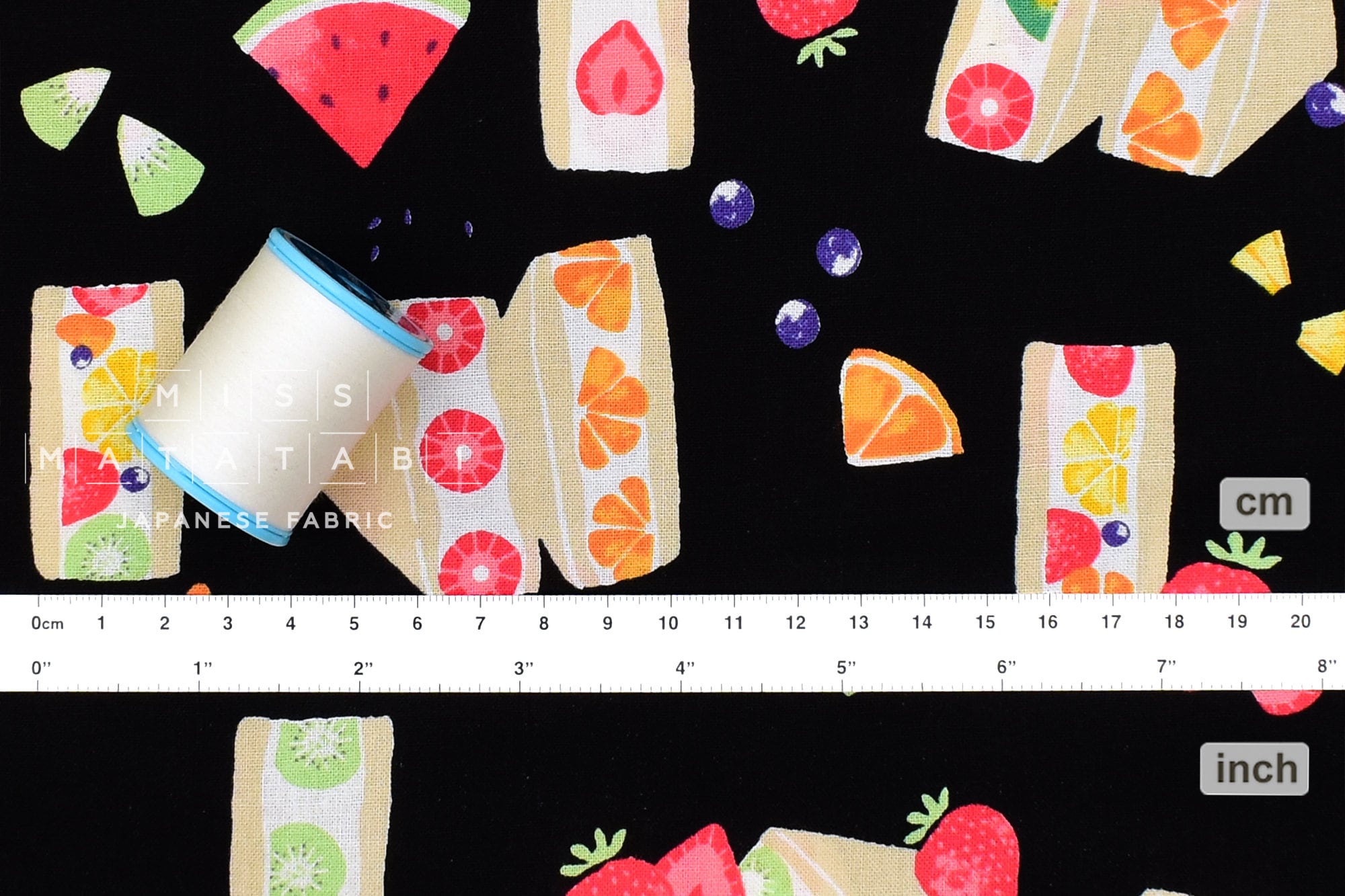 Japanese Fabric Kokka Fruit Sandwich - black - 50cm