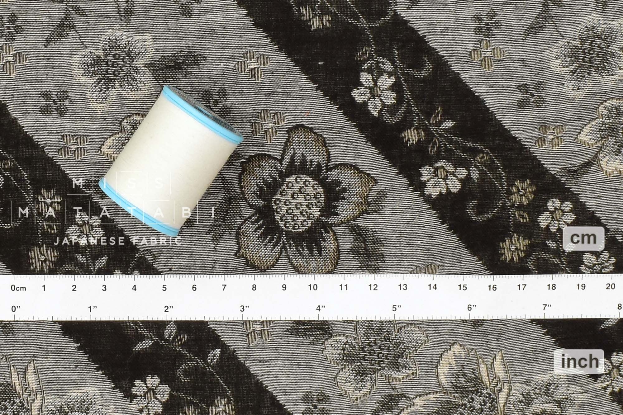 Japanese Fabric Yarn Dyed Woven Jacquard A - black, latte - 50cm