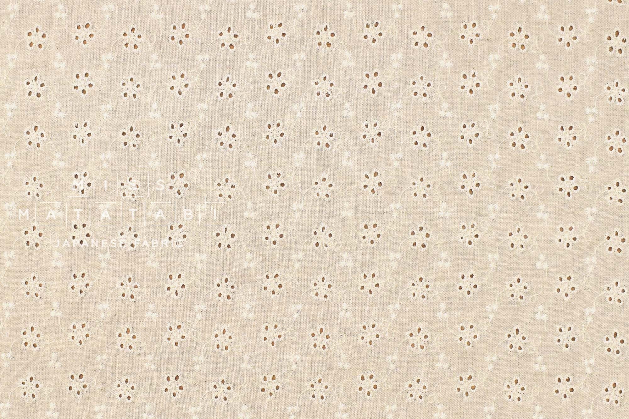 Japanese Fabric Embroidered Floral Eyelet - B - 50cm