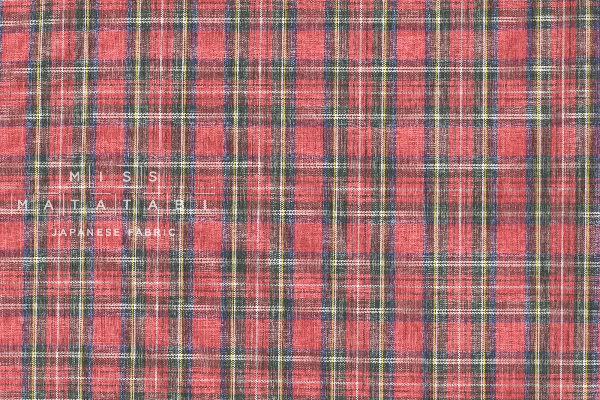 Japanese Fabric Vintage Style Plaid Shirting - red, blue, green -  50cm