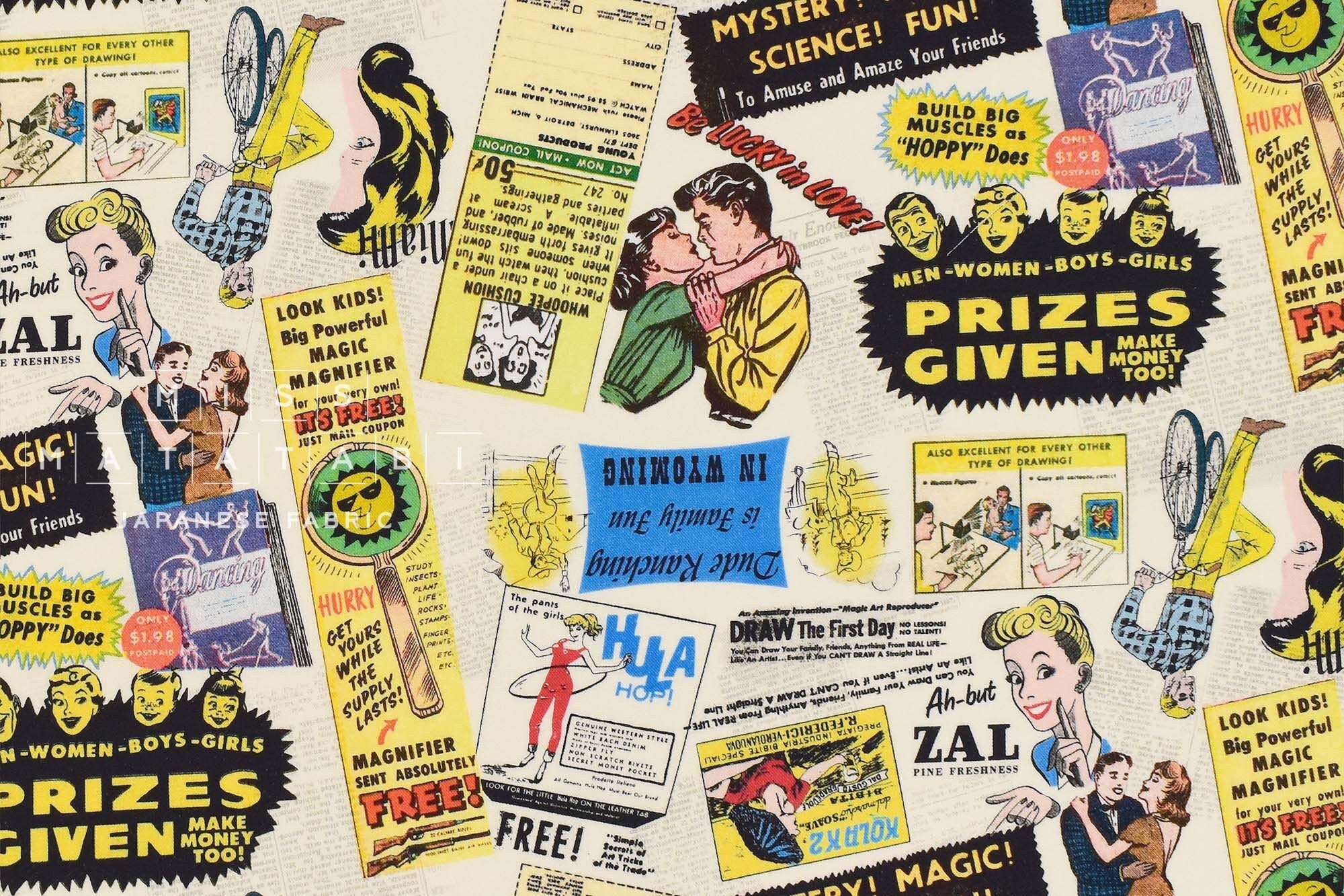 Japanese Fabric Vintage Ads - A - 50cm