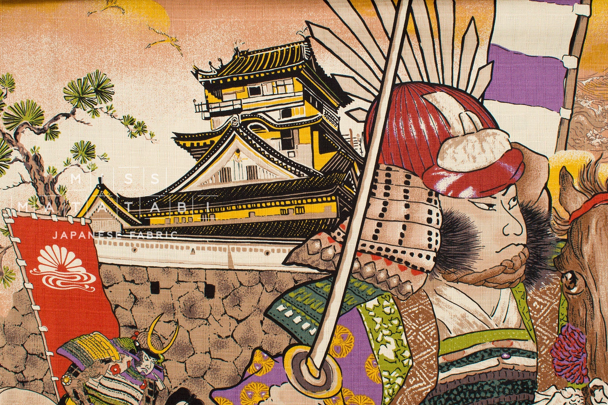 Japanese Fabric Samurai Battle - B - 50cm