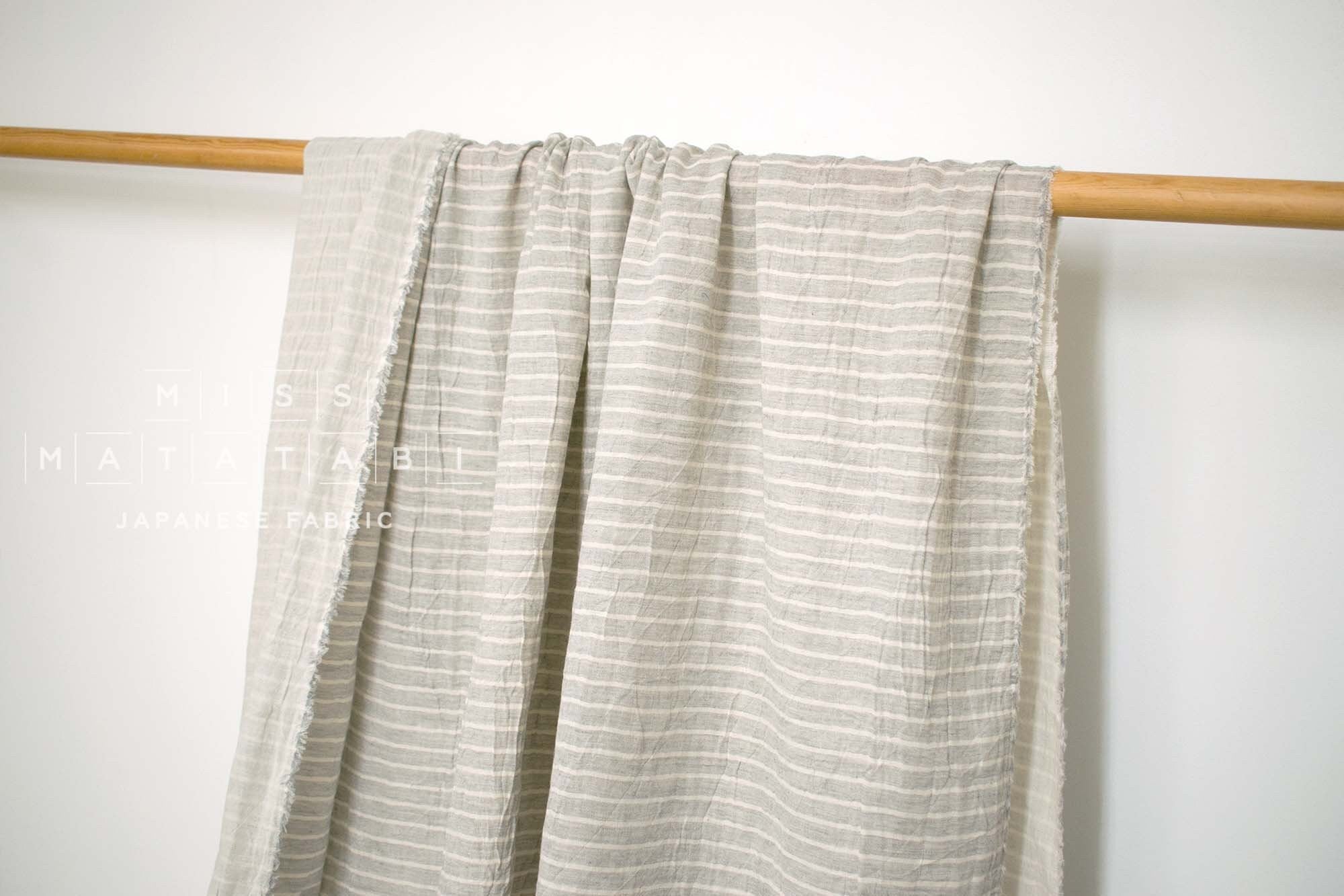 Japanese Fabric Shokunin Collection Yarn-Dyed Sun-Dried Double Gauze Stripes II - light grey -  50cm