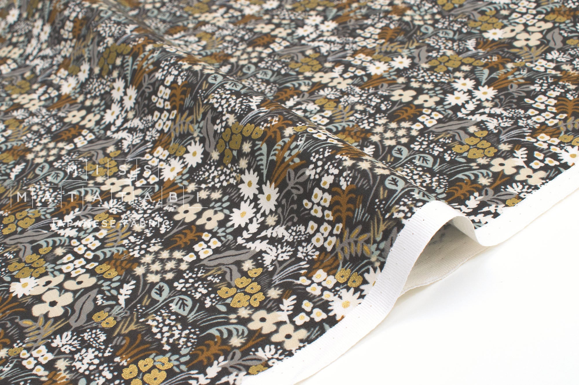 Cotton + Steel Rifle Paper Co. Bon Voyage - Meadow - grey multi metallic - 50cm