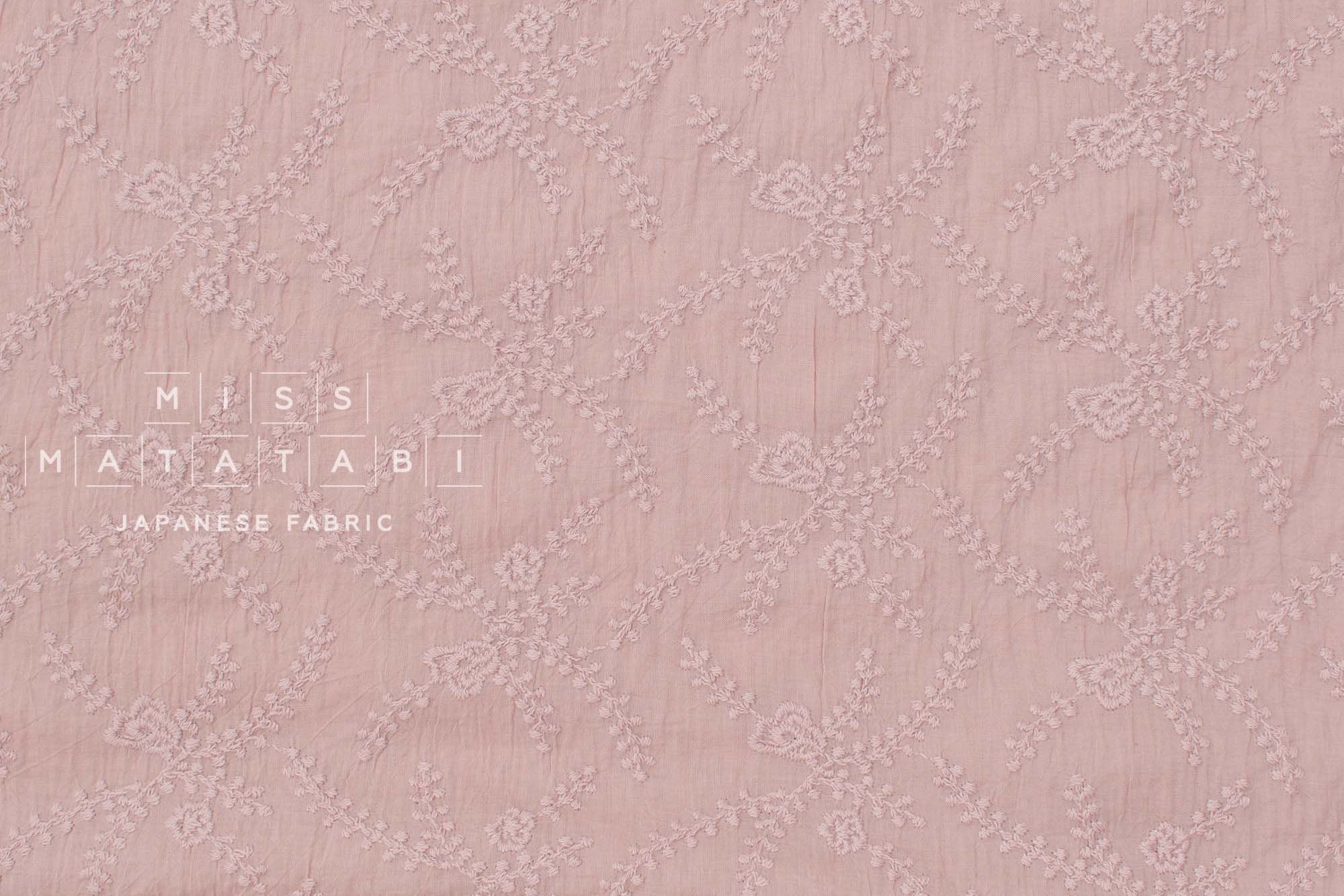 Japanese Fabric Shokunin Collection Sun-Dried Embroidered Cotton Lawn Lucia - rose -  50cm