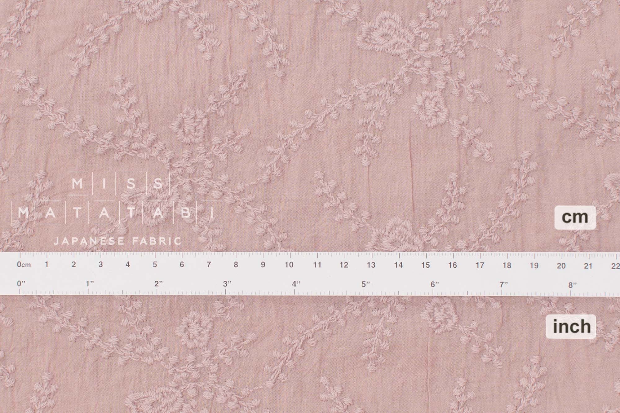 Japanese Fabric Shokunin Collection Sun-Dried Embroidered Cotton Lawn Lucia - rose -  50cm