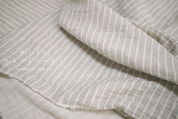 Japanese Fabric Shokunin Collection Yarn-Dyed Sun-Dried Double Gauze Stripes II - light grey -  50cm