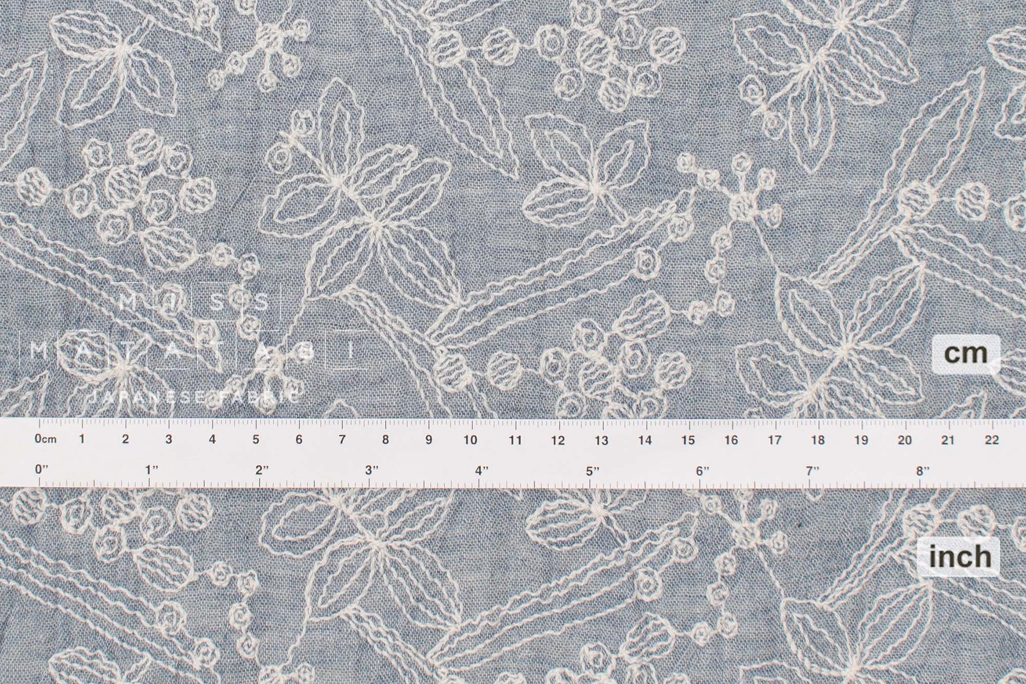 Japanese Fabric Shokunin Collection Yarn-Dyed Sun-Dried Embroidered Double Gauze - light blue -  50cm