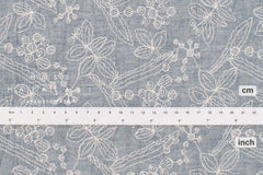 Japanese Fabric Shokunin Collection Yarn-Dyed Sun-Dried Embroidered Double Gauze - light blue -  50cm