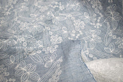 Japanese Fabric Shokunin Collection Yarn-Dyed Sun-Dried Embroidered Double Gauze - light blue -  50cm