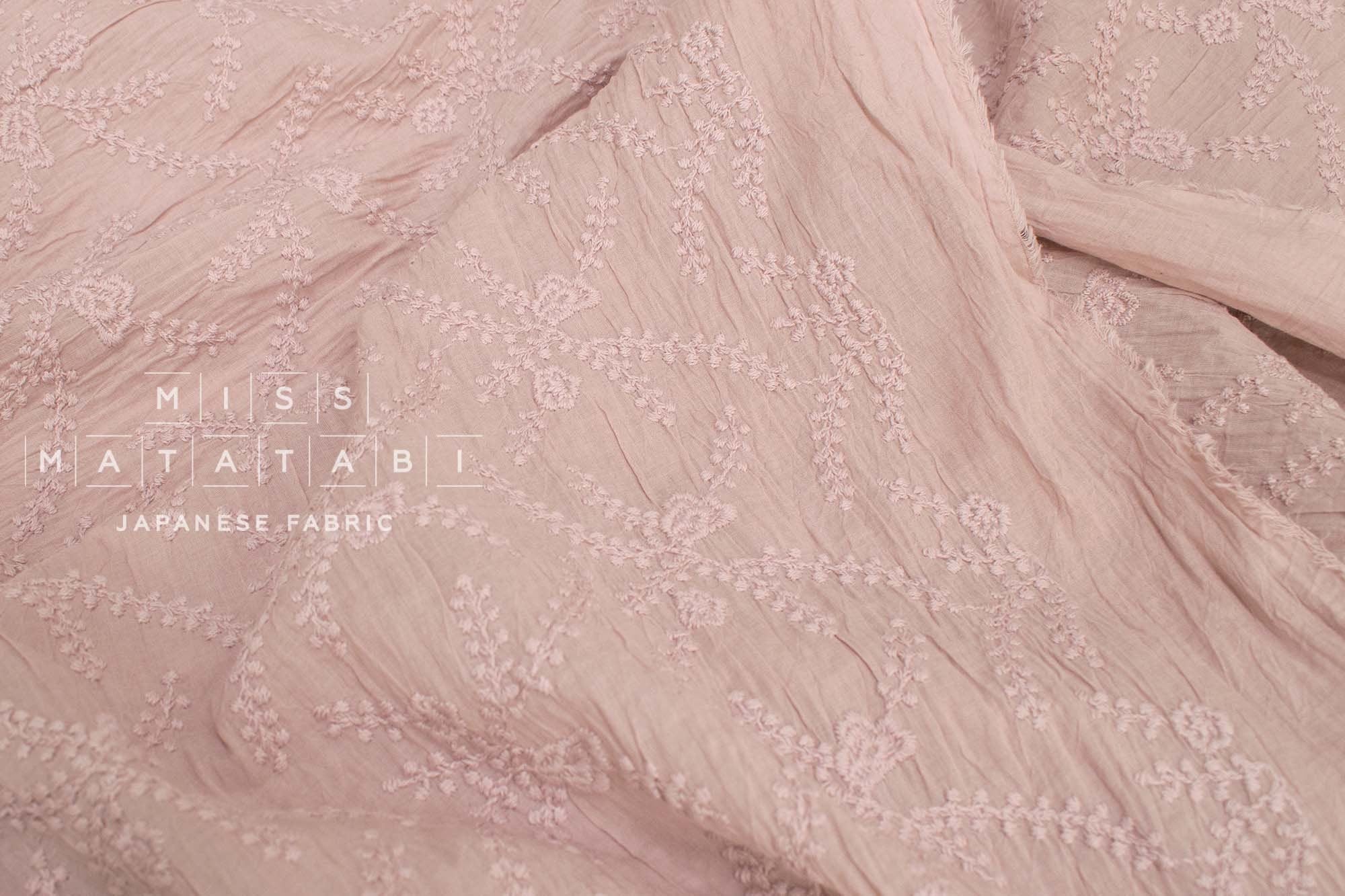 Japanese Fabric Shokunin Collection Sun-Dried Embroidered Cotton Lawn Lucia - rose -  50cm