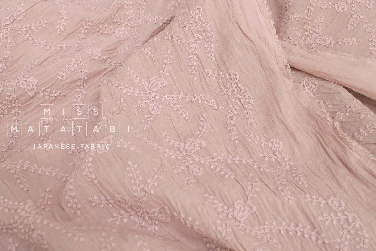 Japanese Fabric Shokunin Collection Sun-Dried Embroidered Cotton Lawn Lucia - rose -  50cm