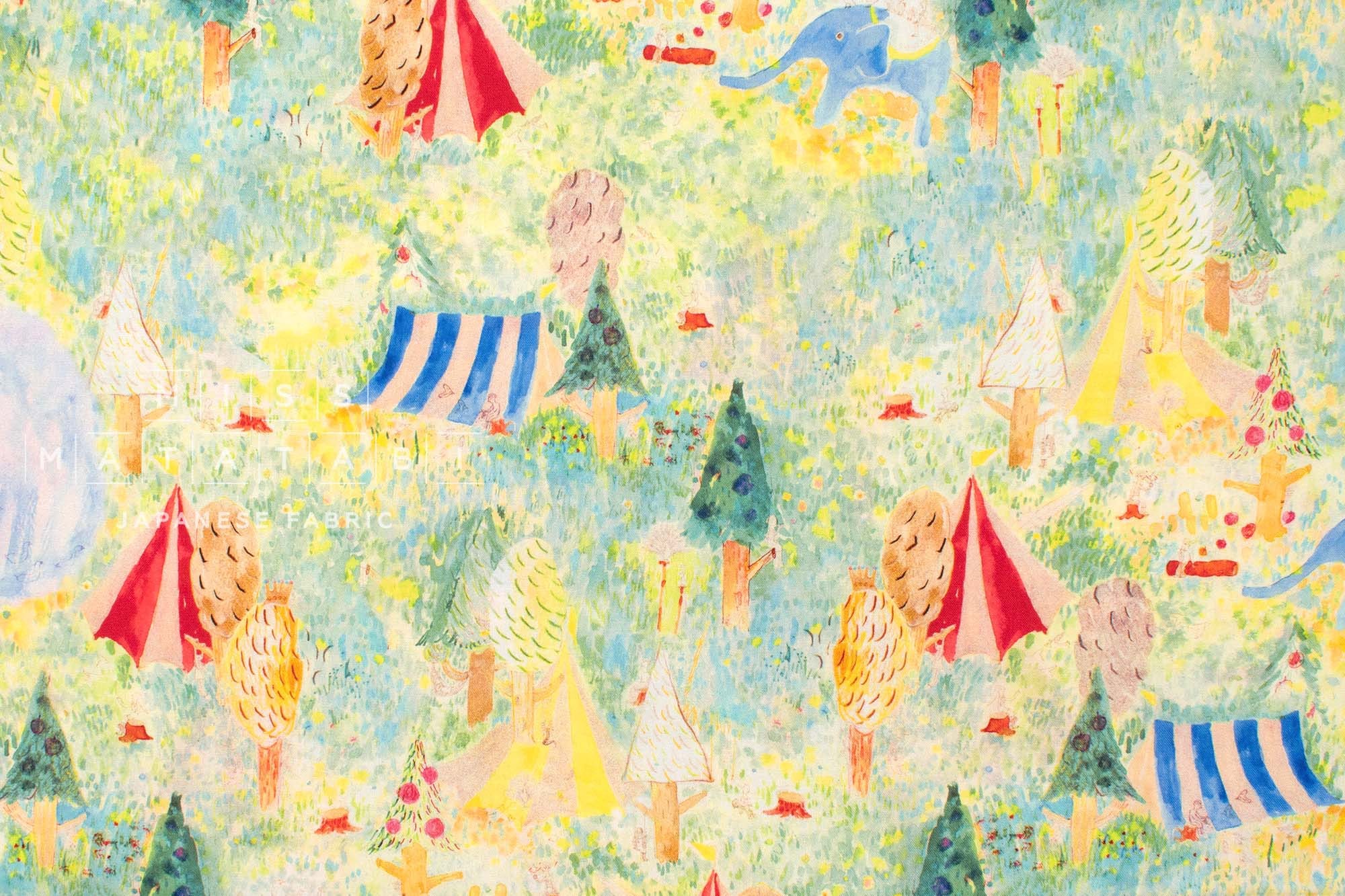 Japanese Fabric Kokka Paper Message Meadow Circus - 50cm