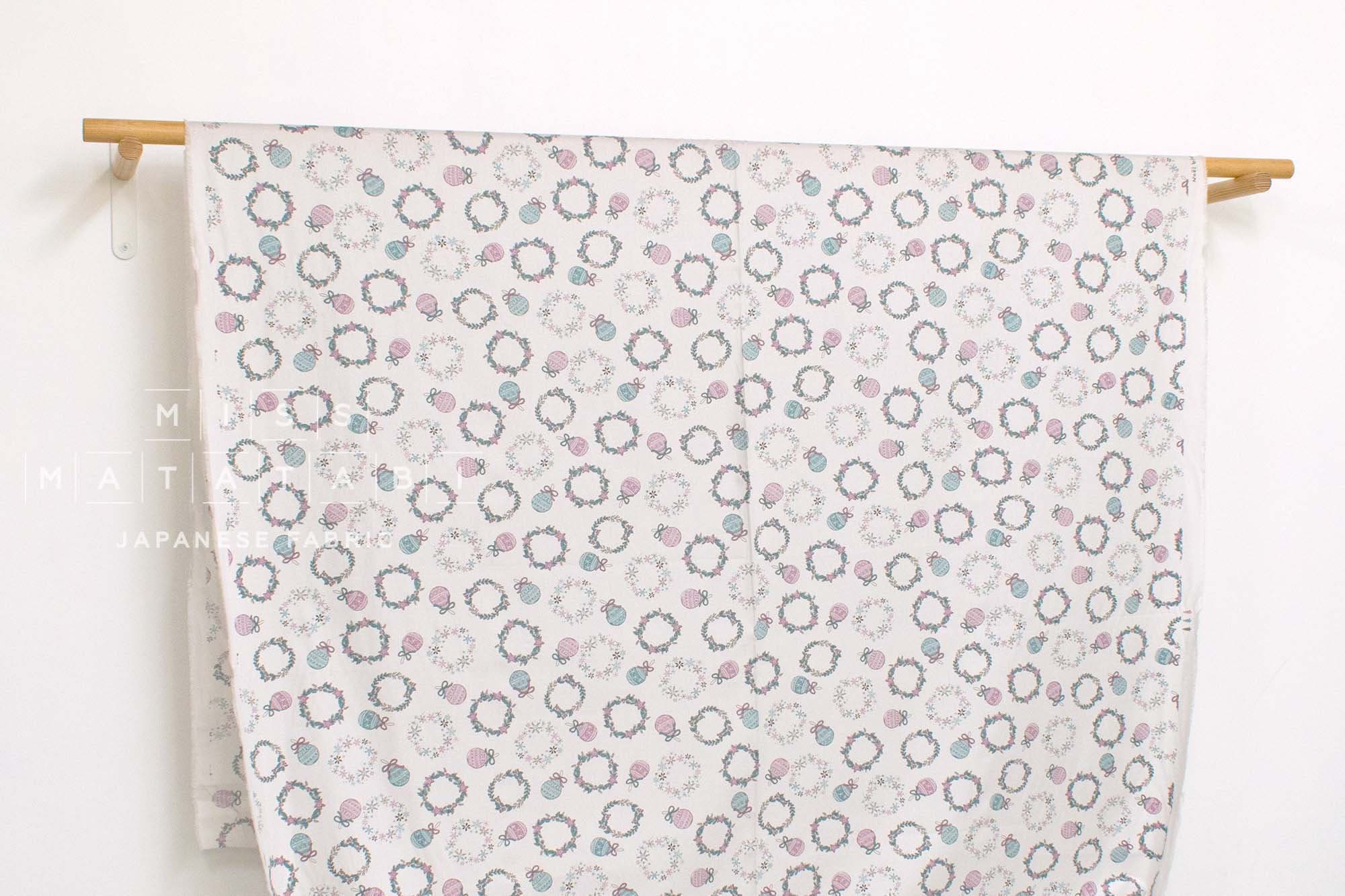 Japanese Fabric Noel Blanc Mistletoe and Ornaments - B1 - 50cm