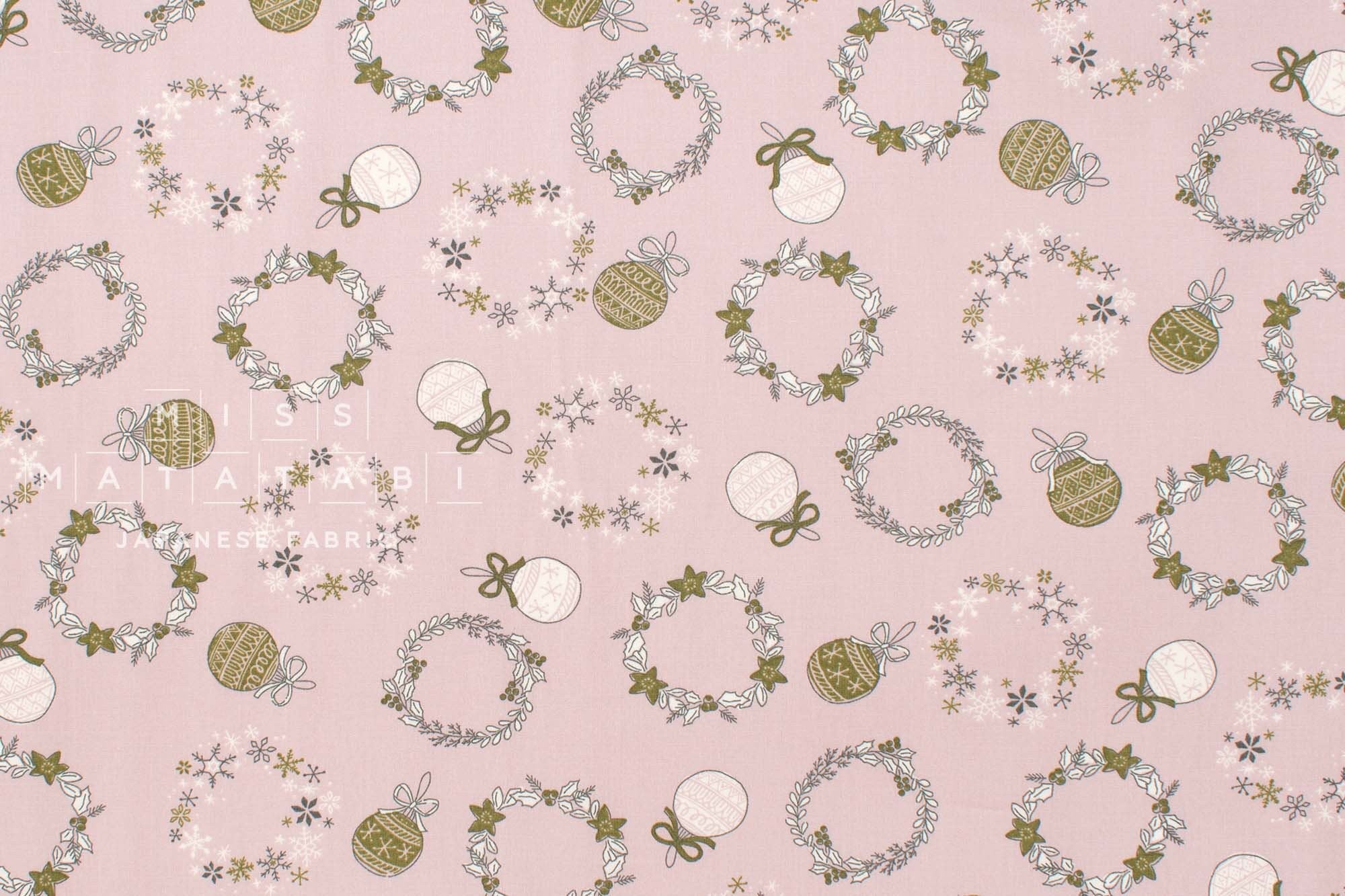 Japanese Fabric Noel Blanc Mistletoe and Ornaments - B2 - 50cm