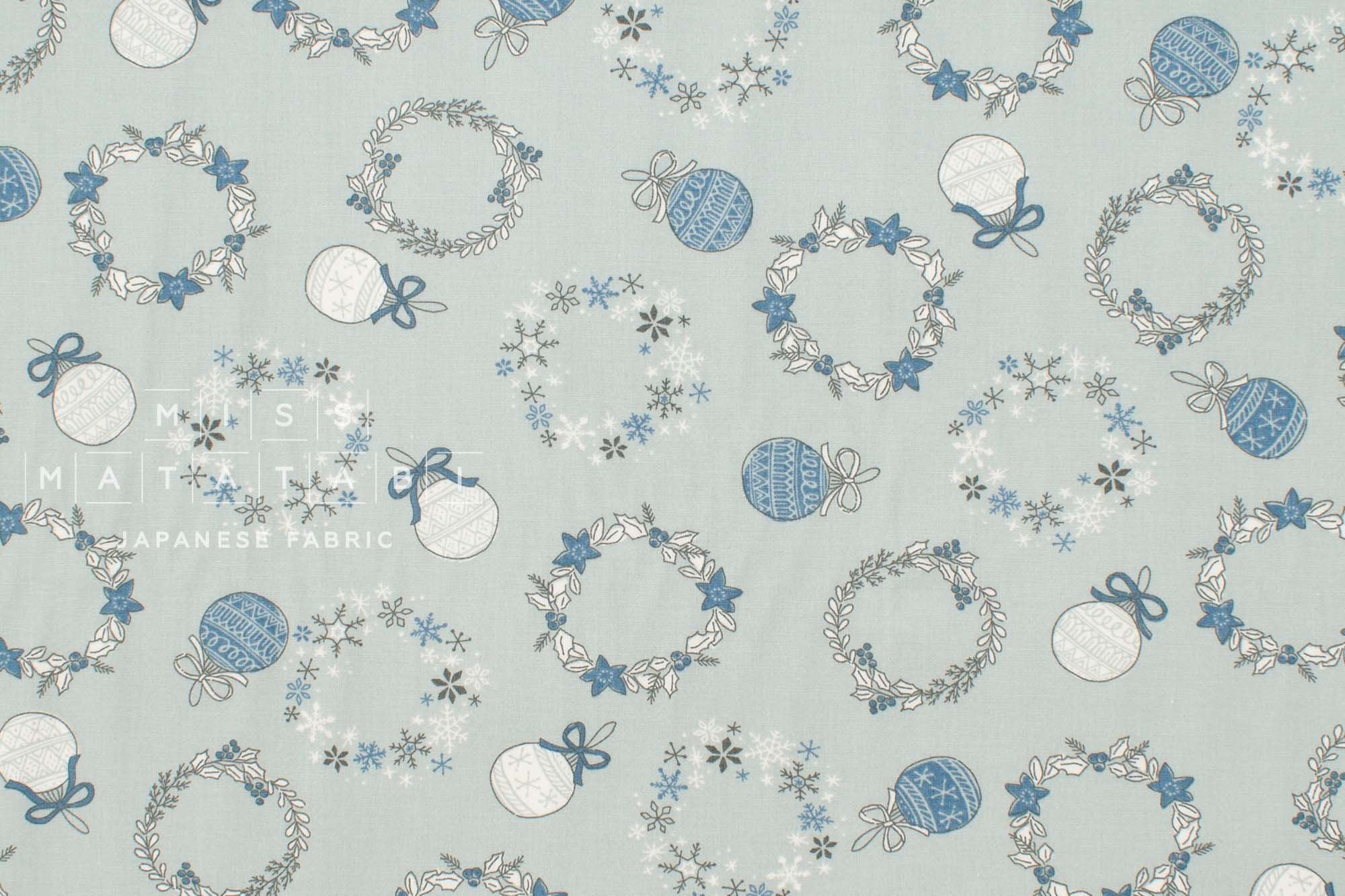 Japanese Fabric Noel Blanc Mistletoe and Ornaments - B3 - 50cm